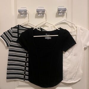 No Boundaries white, black and striped Fitted Short Sleeve Tee